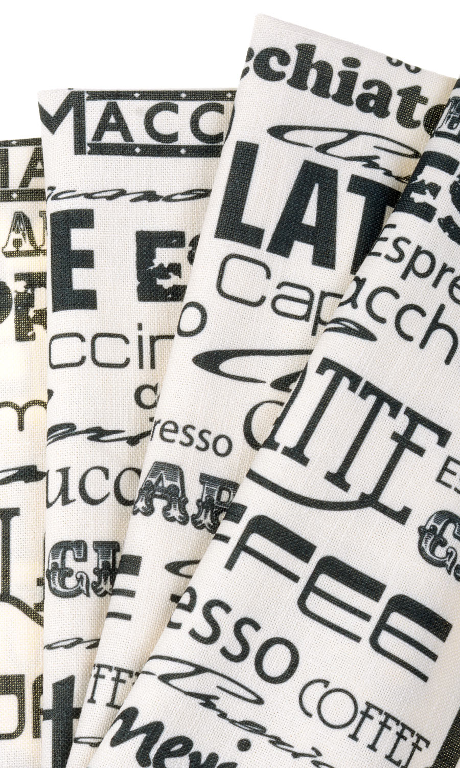 Coffee Theme Printed Fabric Sample for Curtains & Drapes (White/ Black)