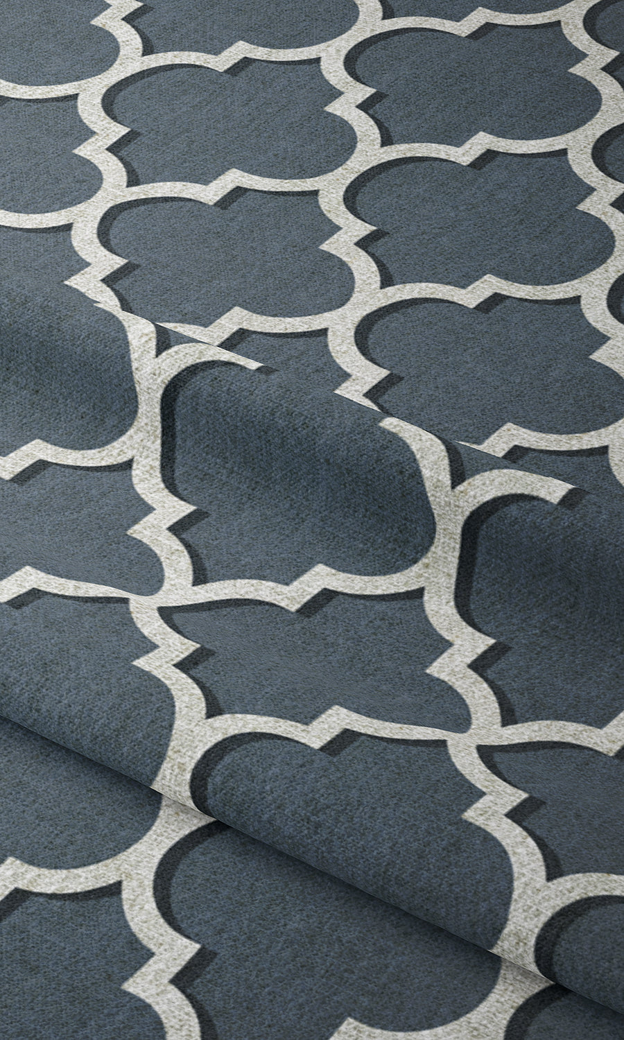 Trellis Tile Print Window Treatments Fabric Sample (Petrol Blue/ White)