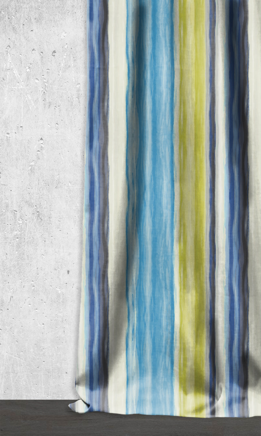Dimout Striped Window Treatments Fabric Sample (Blue/ Pear Green)