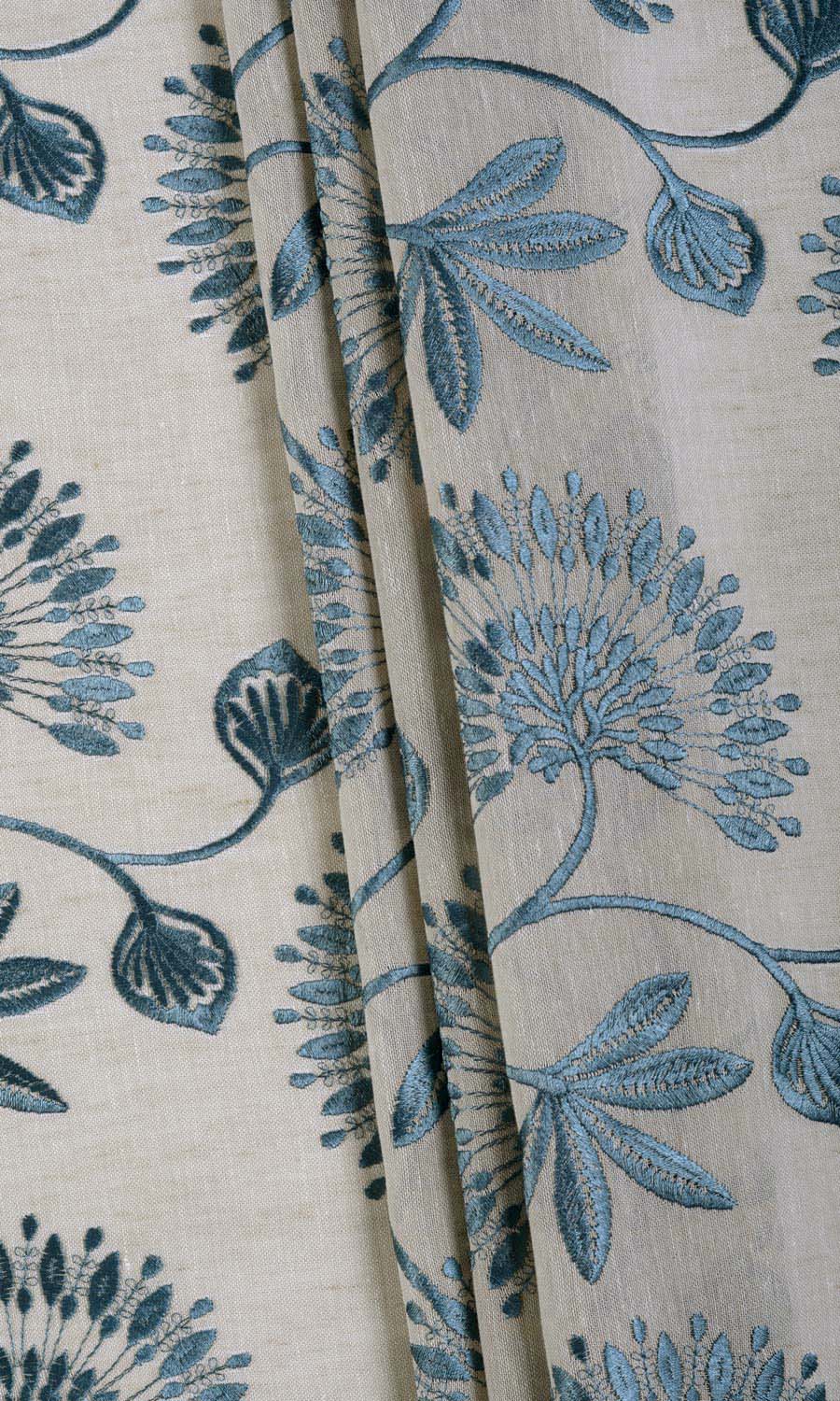 Semi-Sheer Home Textile Fabric Material Sample (Beige/ Teal)