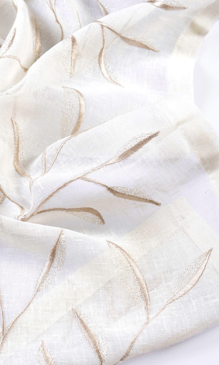 Sheer Floral Fabric Material By the Metre (White/ Beige)