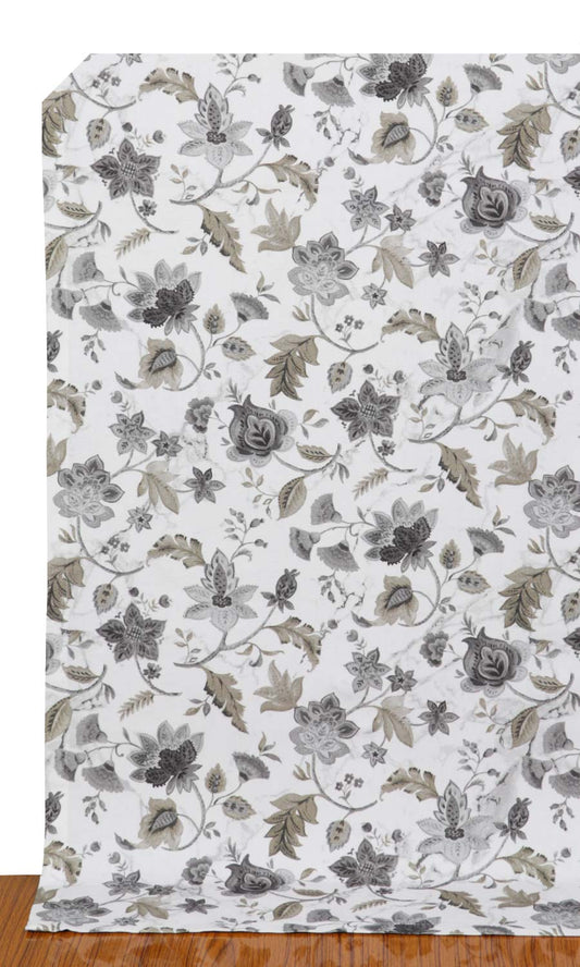 Floral Cotton Curtains (White/ Grey/ Beige)