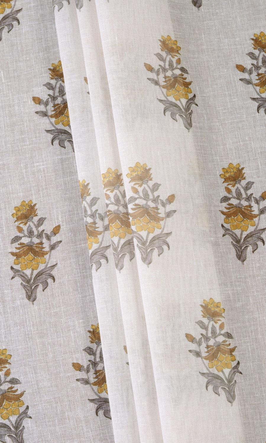 Sheer Floral Window Treatments Fabric Sample (Cream/ Yellow)