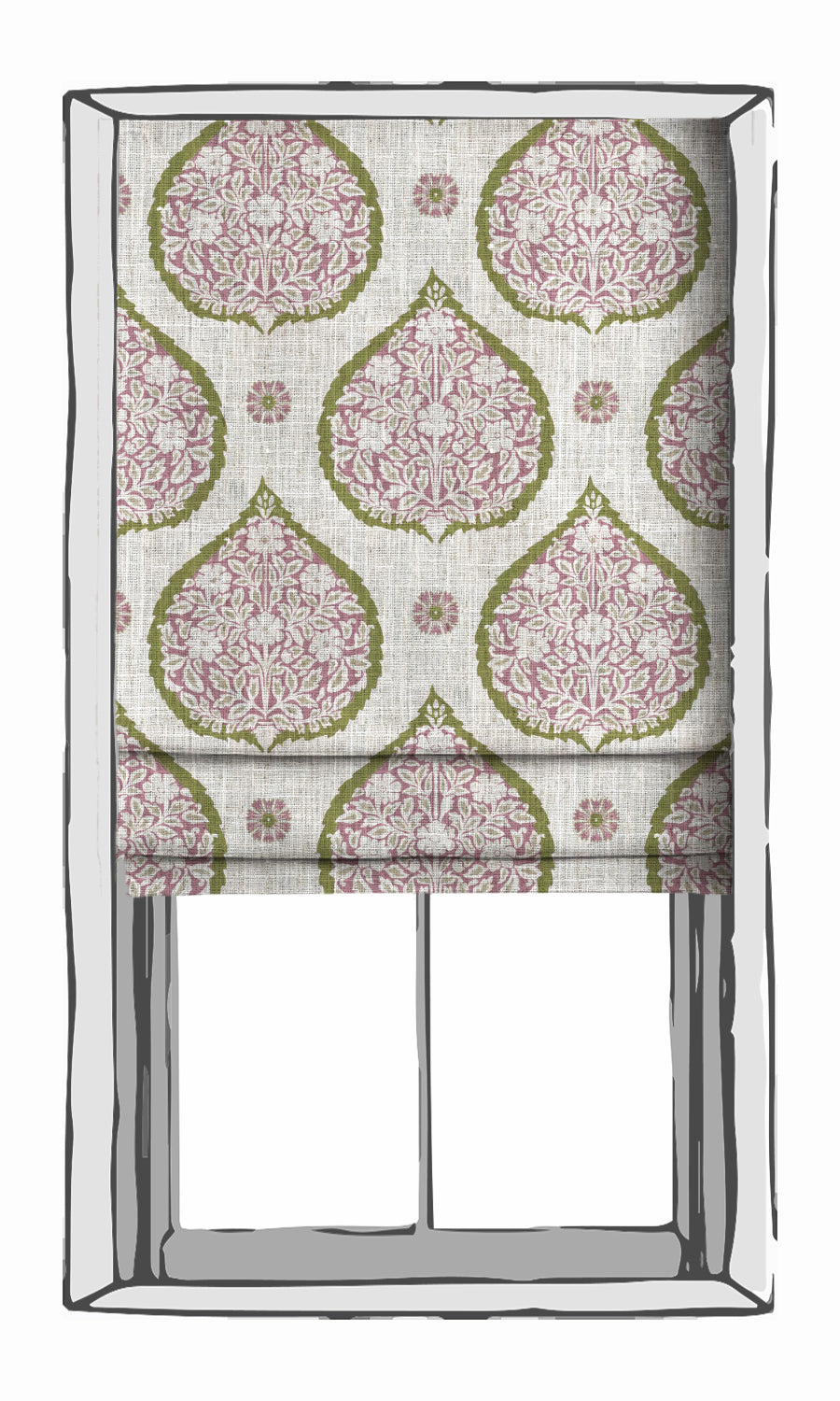 Paisley Window Treatments Fabric By the Metre (Pink/ Green)