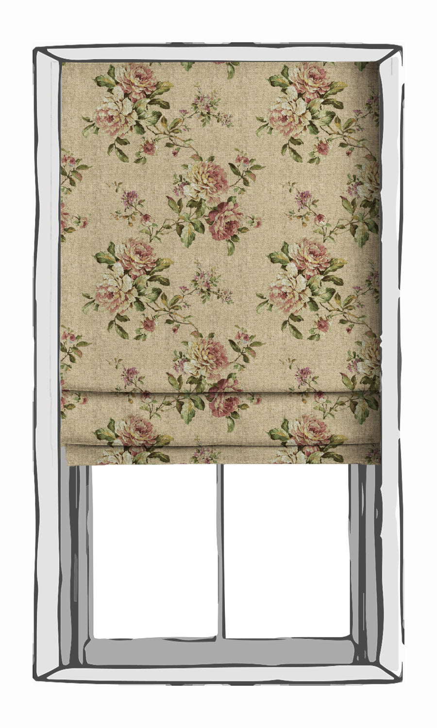 Floral Window Treatments Fabric Sample (Ochre/ Green/ Red)