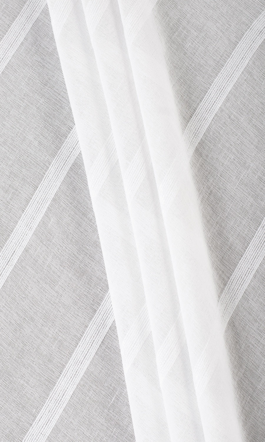 Woven Striped Sheer Fabric By the Metre for Curtains & Drapes (White)