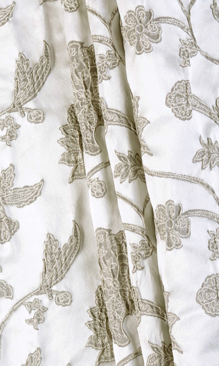 Floral Home Textile Fabric Material By the Metre (White/ Silver/ Gray)