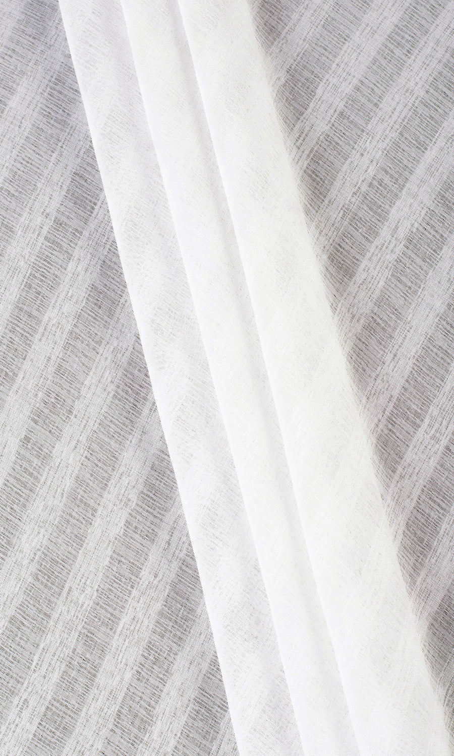 Textured Striped Sheer Free Fabric Material Sample (White)
