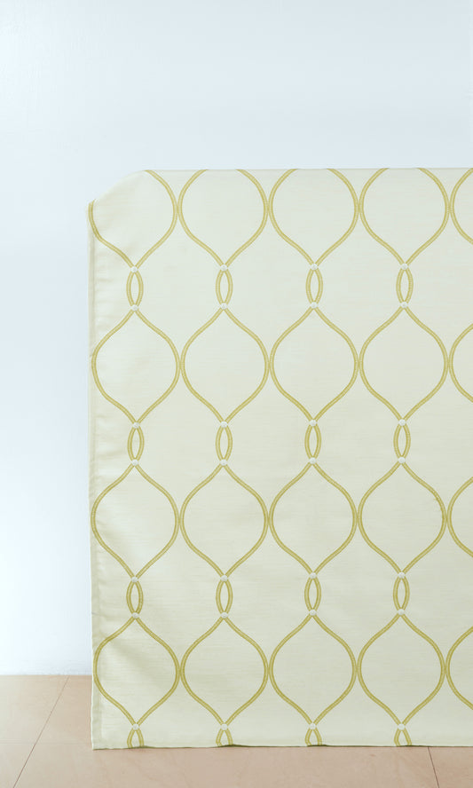 Ogee Embroidery Home Décor Fabric By the Metre (White/ Yellow)
