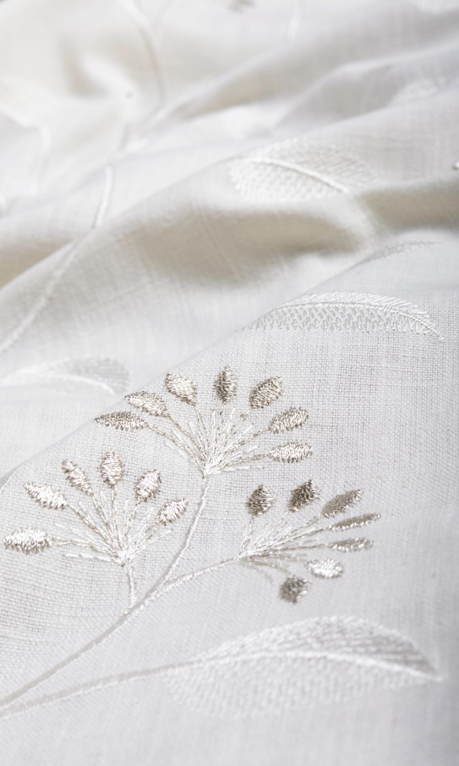 Floral Embroidery Window Treatments Fabric By the Metre (White/ Cream)