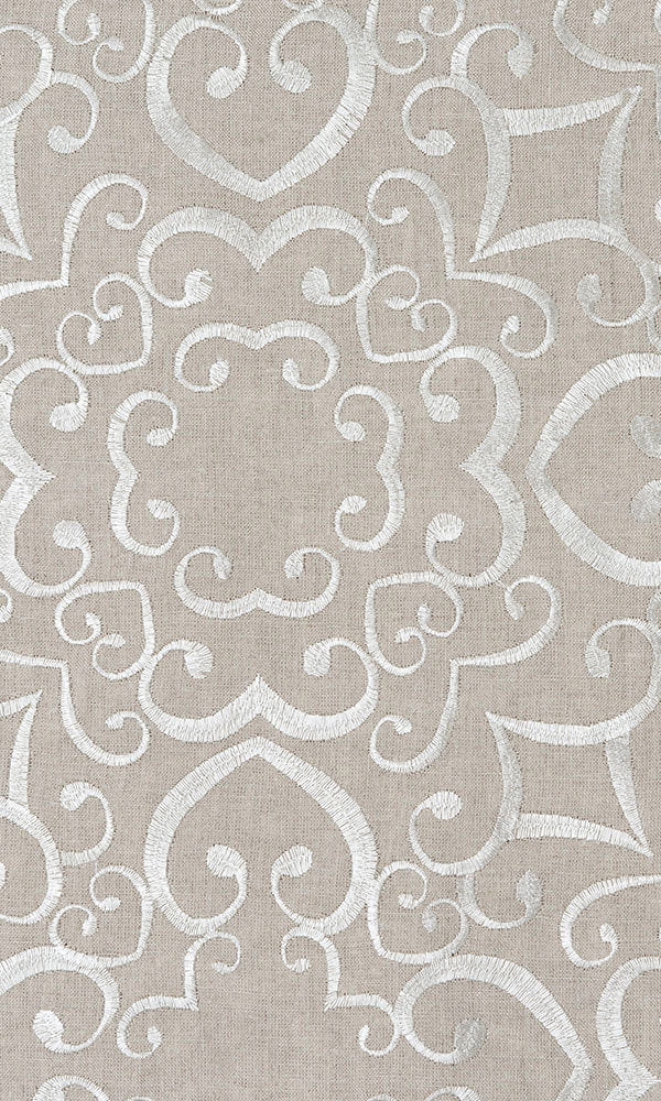 Floral Embroidered Linen Window Treatments Fabric Sample (Brown)