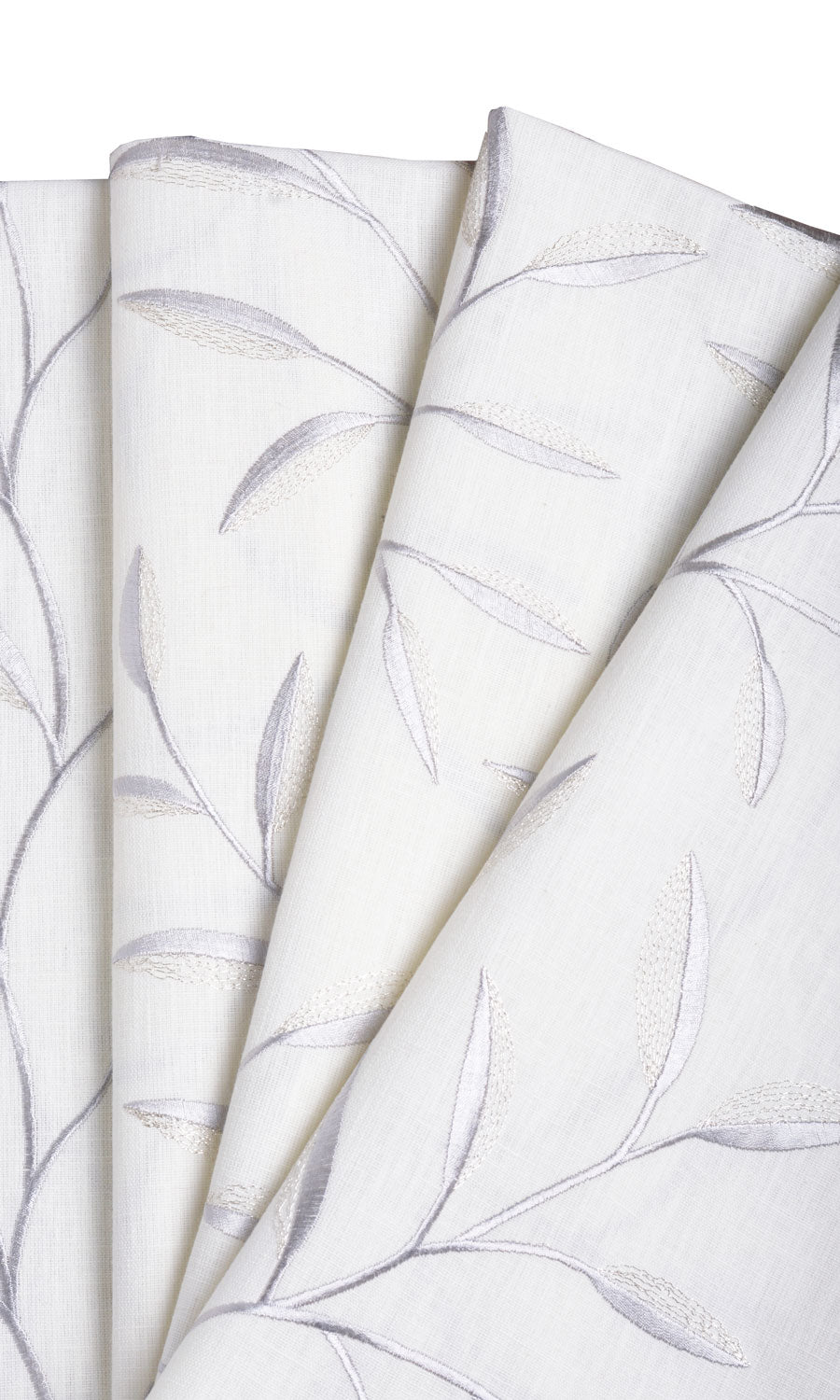 Floral Embroidery Free Fabric Material Sample (White/ Cream)