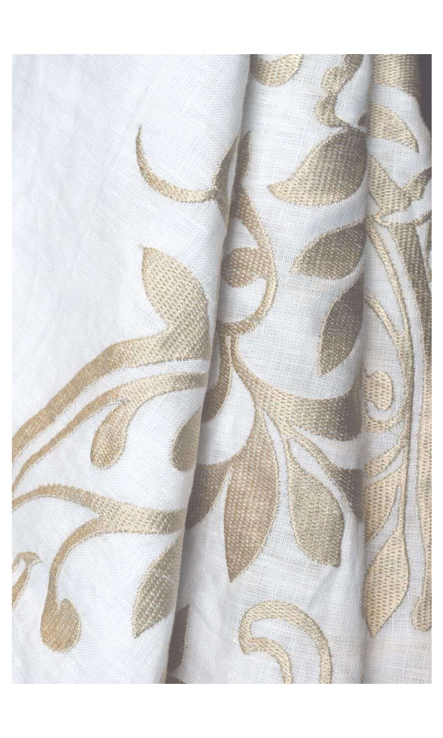 Floral Embroidered Linen Free Fabric Material Sample (White/ Ivory)