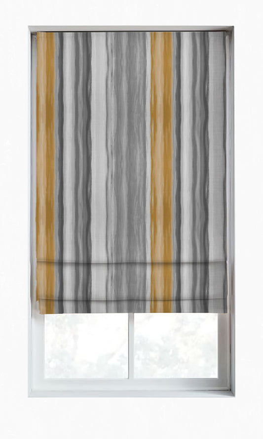 Dimout Striped Home Décor Fabric Sample (Grey/ Mustard Yellow)