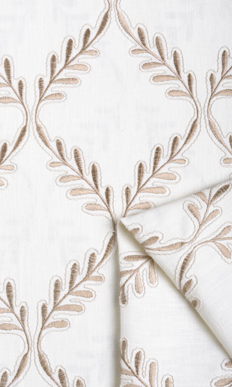 Poly-Linen Embroidered Free Fabric Material Sample (White/ Cream)