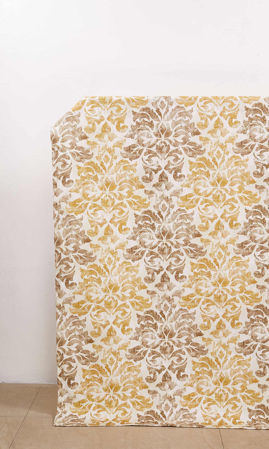 Damask Cotton Drapes (Ocher Yellow/ Mocha Brown)