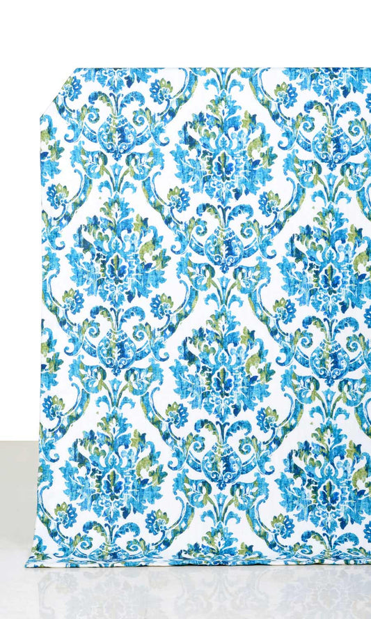 Damask Printed Custom Curtains (Blue / Green)