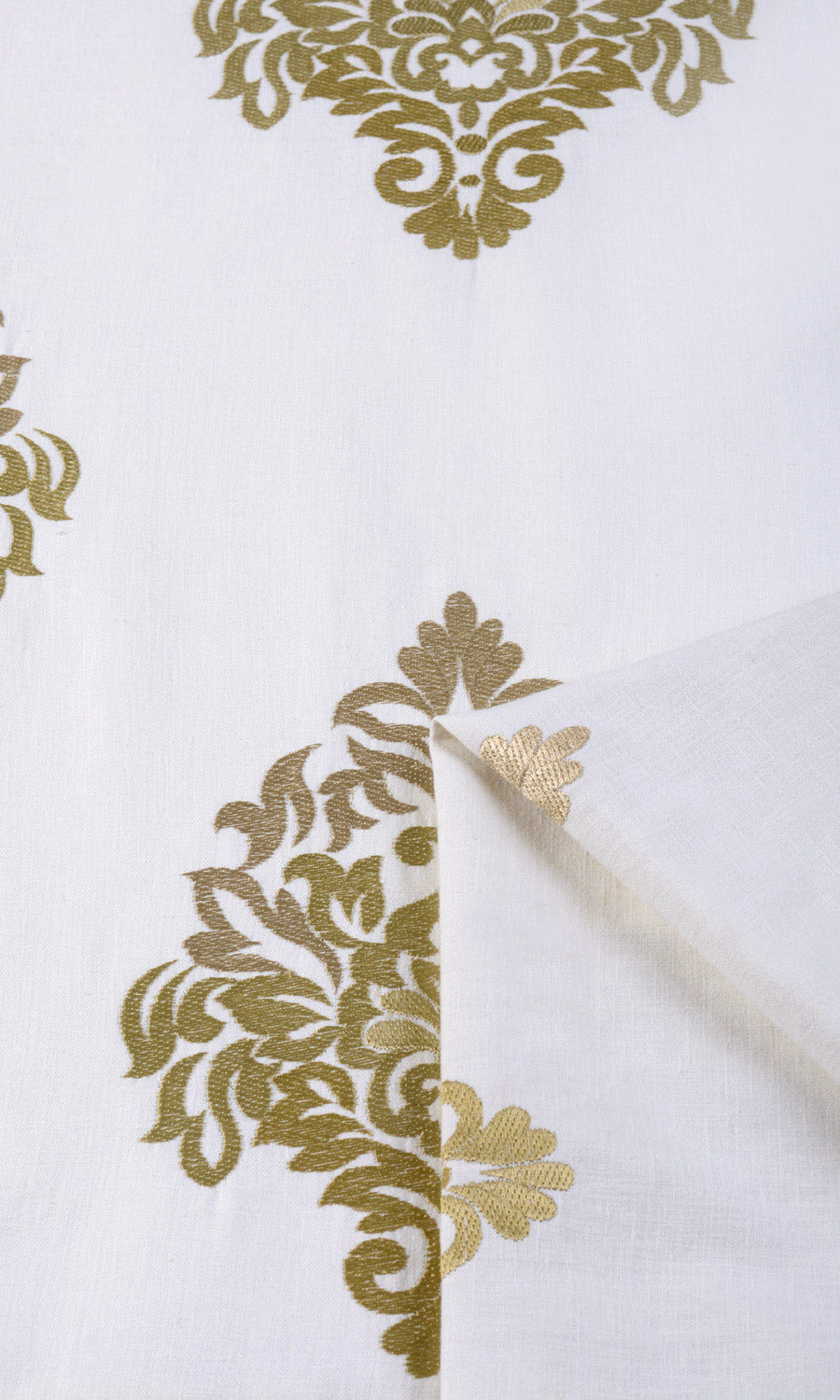 Damask Patterned  Fabric Sample for Curtains & Drapes (Ivory/ Beige/ Brown)