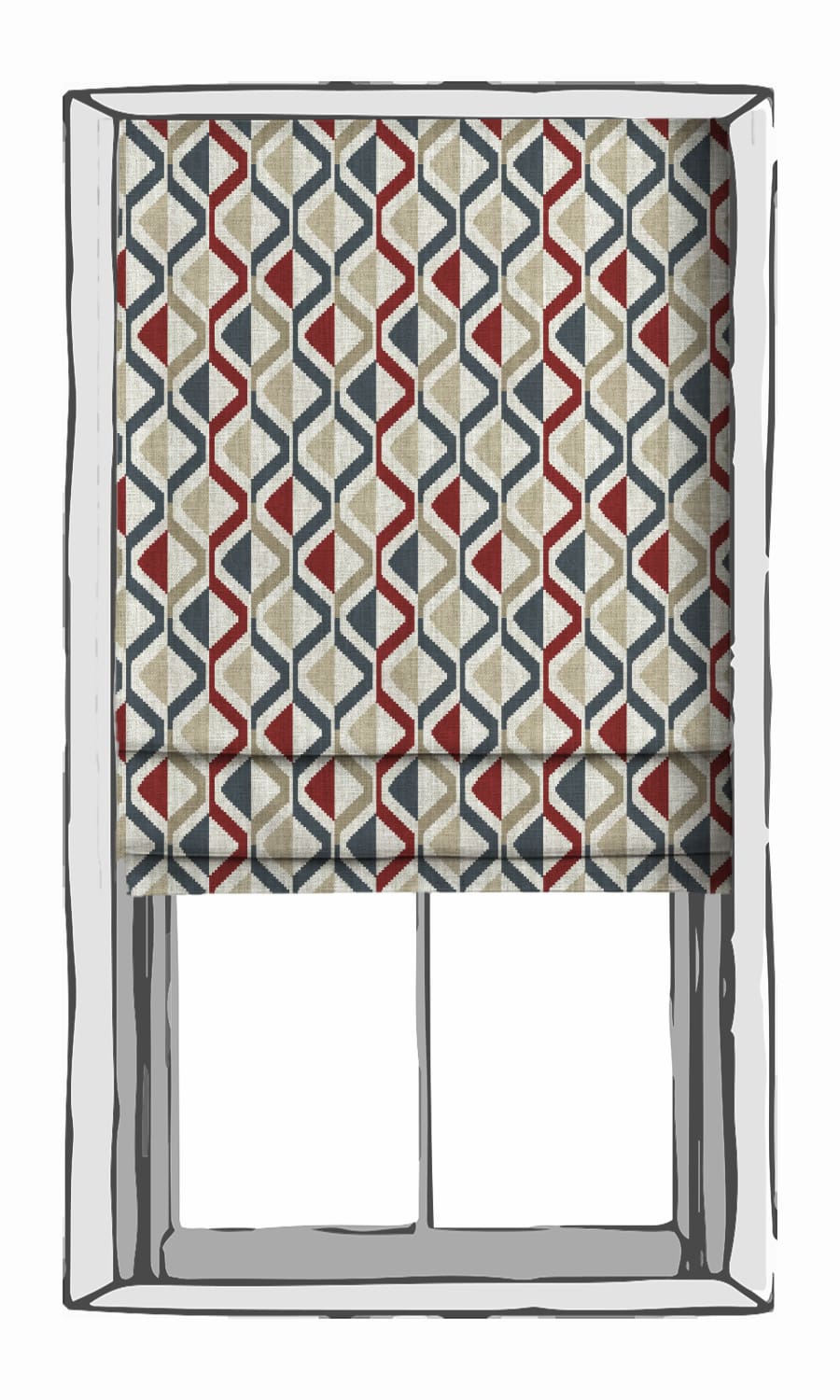 Zig-Zag Striped Home Textile Fabric Material Sample (Red/ Blue/ Beige)
