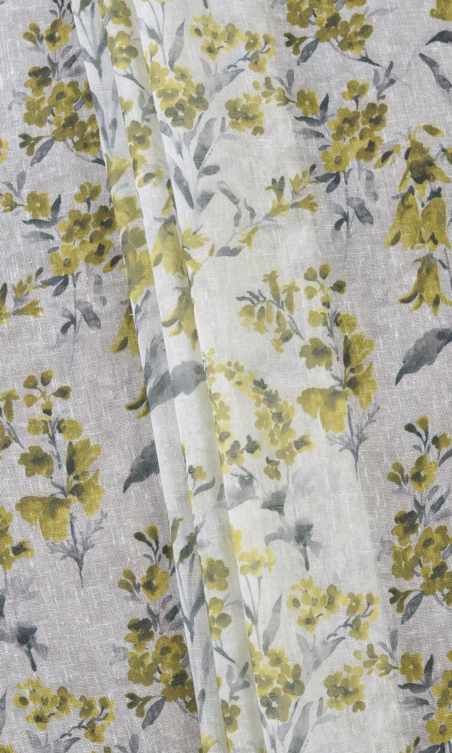 Sheer Floral Print Home Textile Fabric Material By the Metre (Yellow/ Gray)