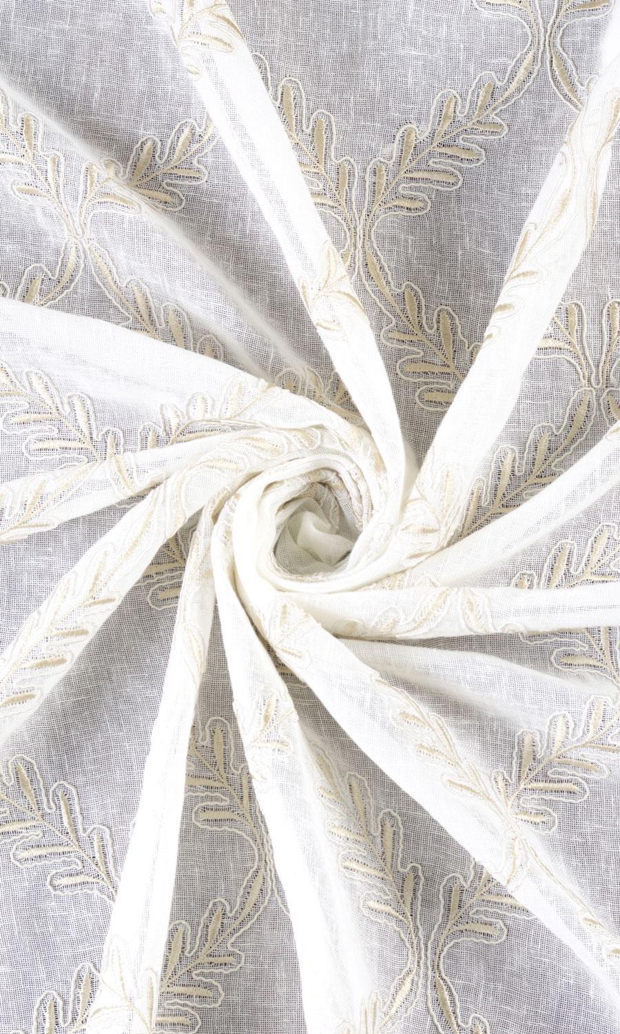 Sheer Floral Embroidered Home Textile Fabric Material By the Metre (White/ Beige)