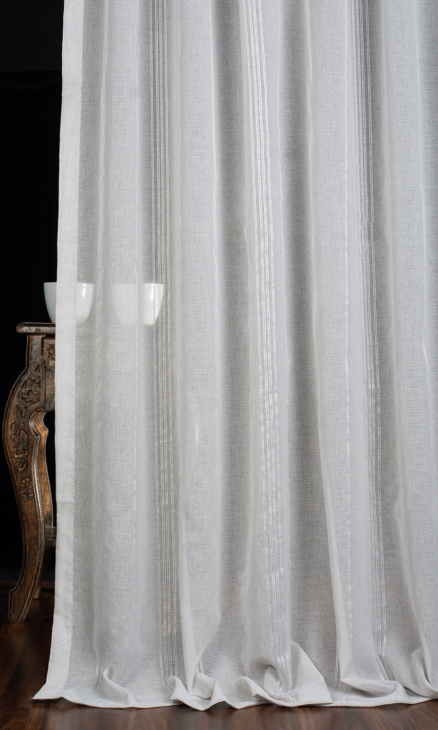 Striped Sheer Window Treatments Fabric Sample (Grey)
