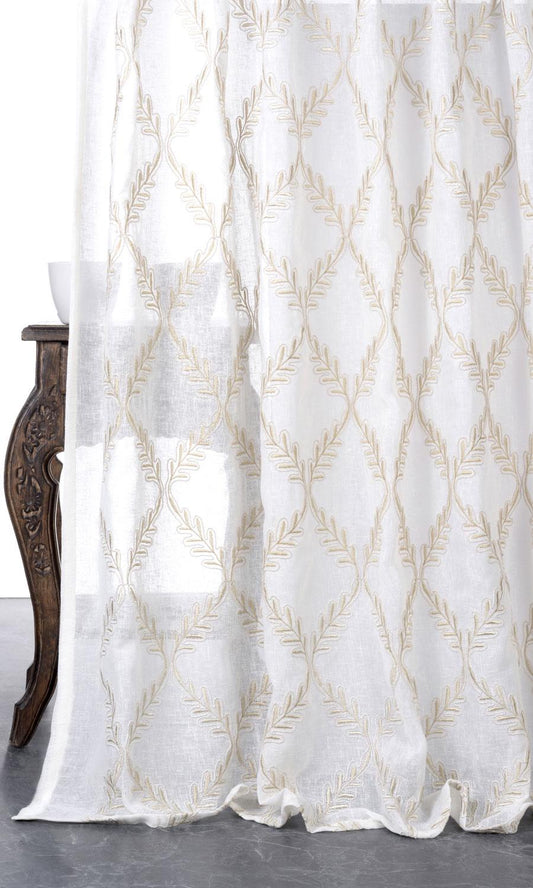 White floral geometric patterned sheer curtains