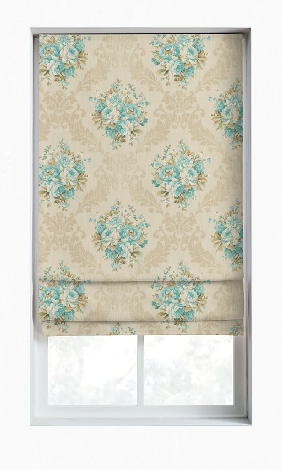 Floral Dimout Window Treatments Fabric Sample (Blue/ Ivory)