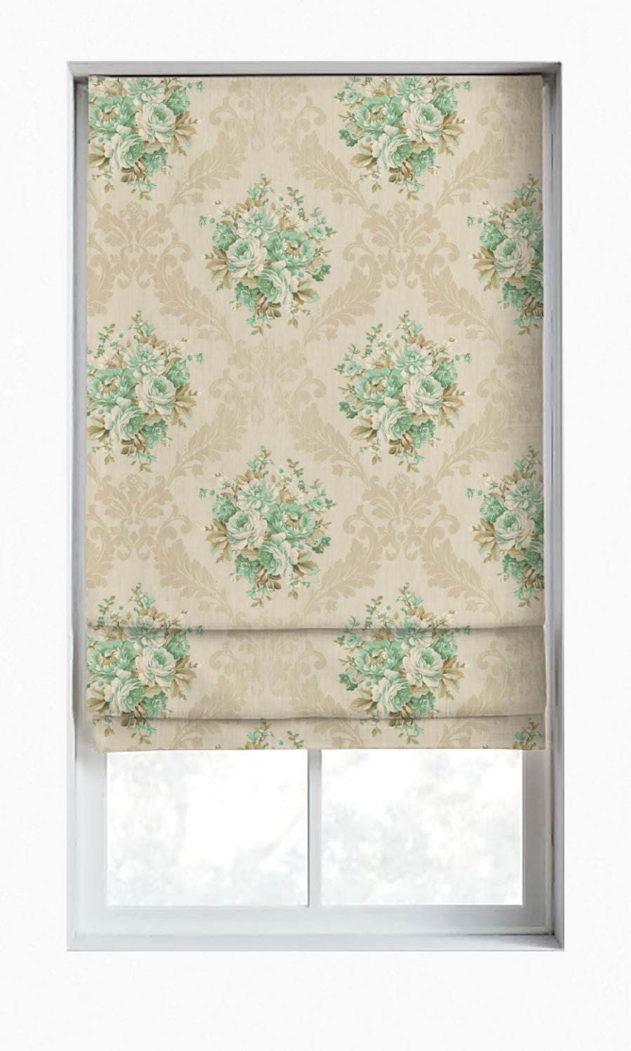 Dimout Floral Window Treatments Fabric Sample (Beige/ Moss/ Aqua)
