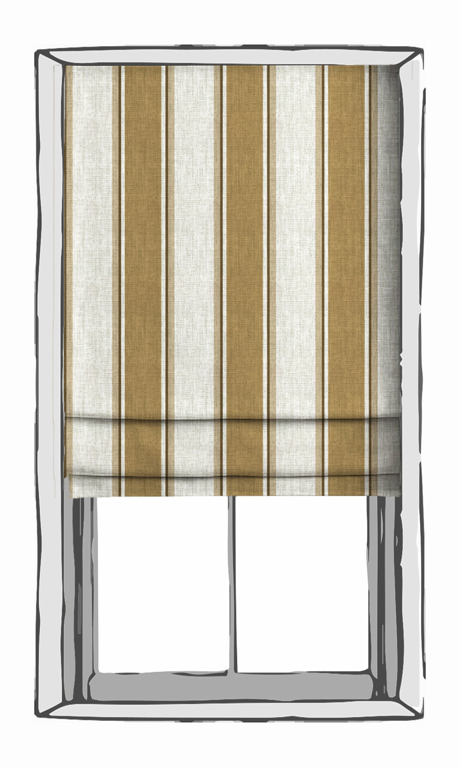 Striped Window Treatments Fabric By the Metre (Ochre Yellow/ White/ Brown)