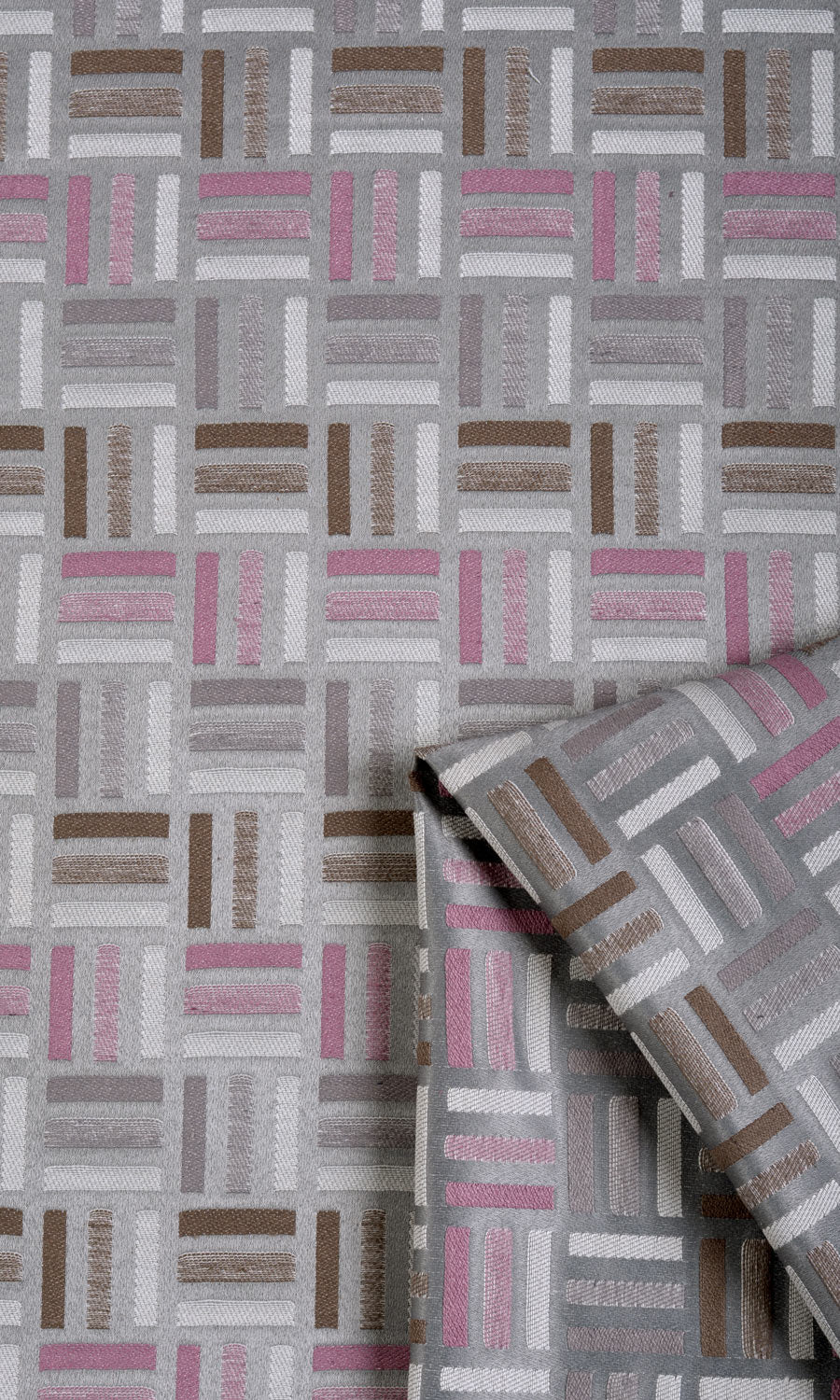 Geometric Fabric Material By the Metre (Pink/ Grey/ Brown)