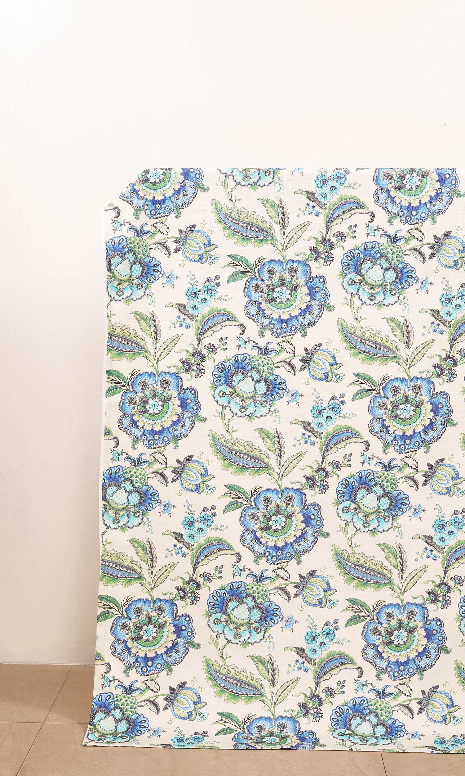 Floral Cotton Window Treatments Fabric By the Metre (Turquoise/ Ultramarine Blue)