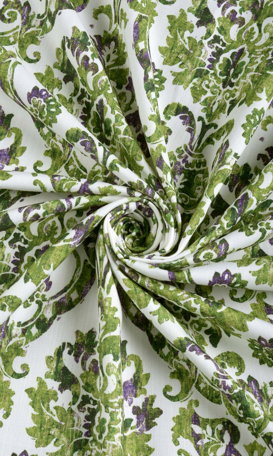 Damask Patterned Fabric By the Metre for Curtains & Drapes (Green/ Purple)