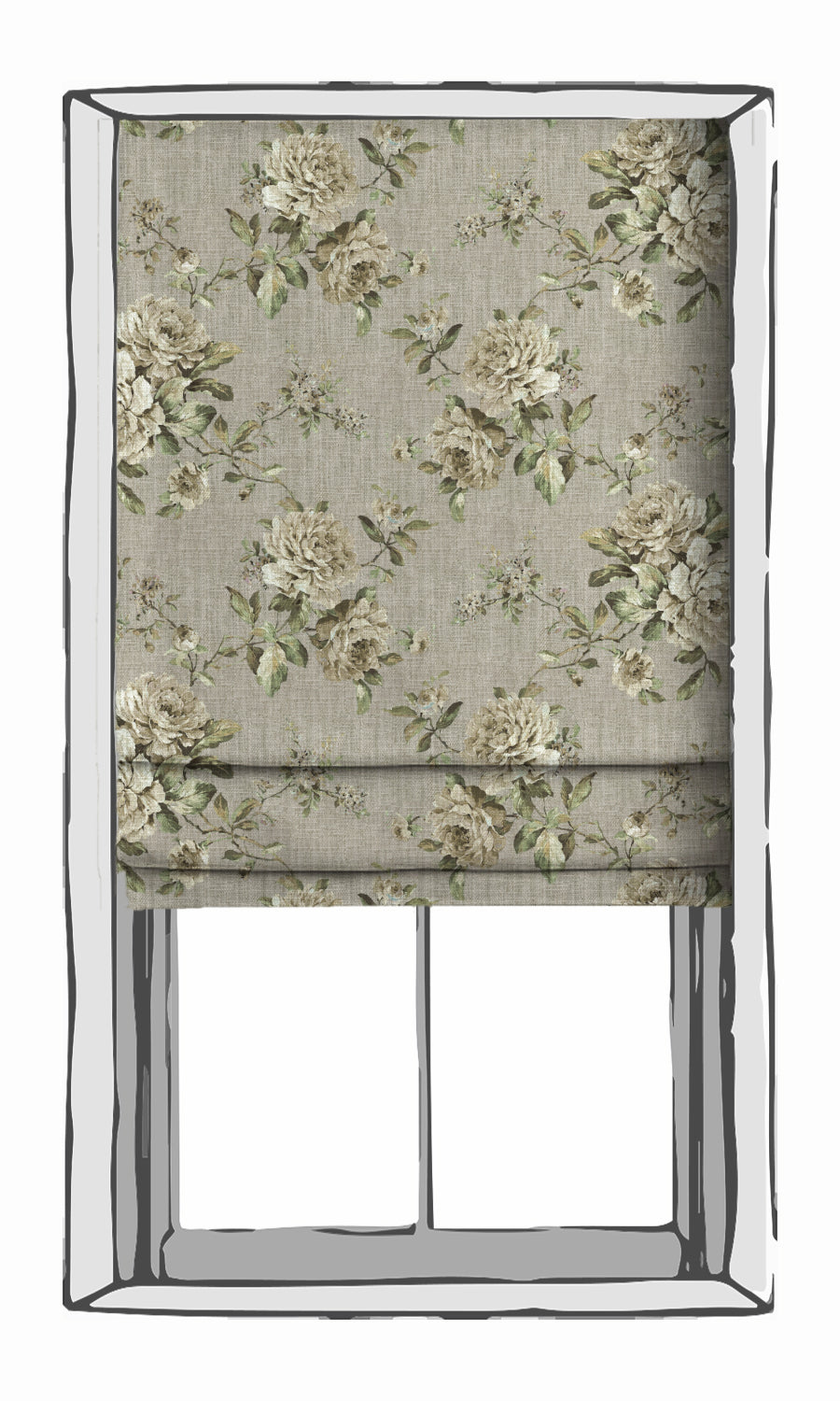 Country Floral Window Treatments Fabric By the Metre (Warm Grey)