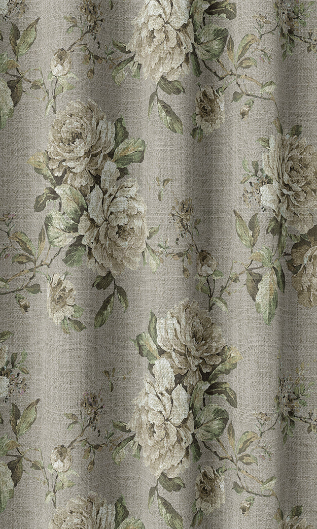 Country Floral Home Textile Fabric Material By the Metre (Warm Grey)