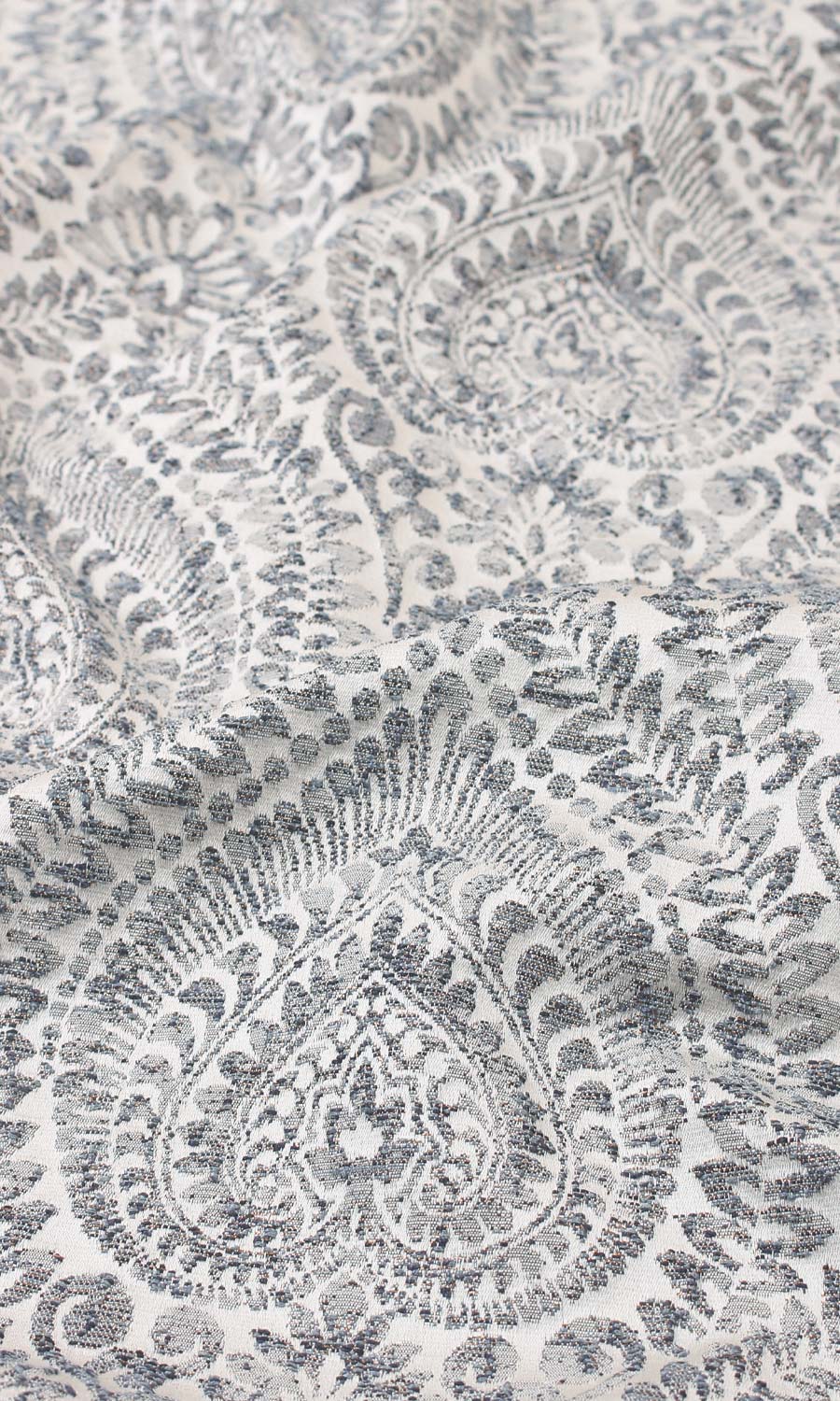 Textured Floral Home Textile Fabric Material Sample (Grey/ Deep Blue)