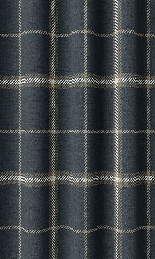 Checkered Home Décor Fabric Sample (Navy Blue/ Brown)