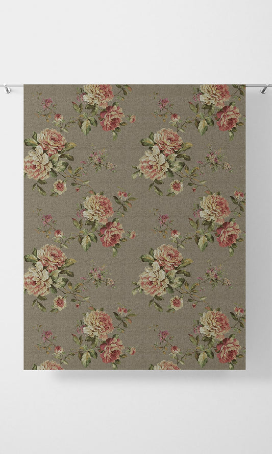 Floral Country Home Décor Fabric By the Yard (Grey/ Green/ Pink)