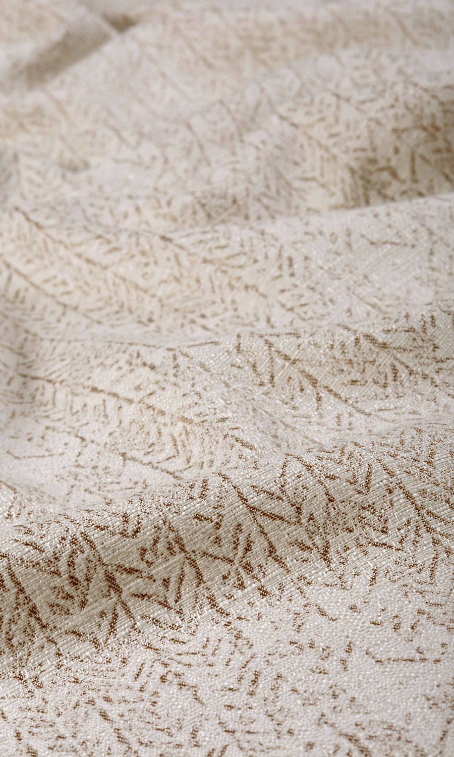 Herringbone Poly-Cotton Fabric By the Metre for Curtains & Drapes (Off White/ Brown)