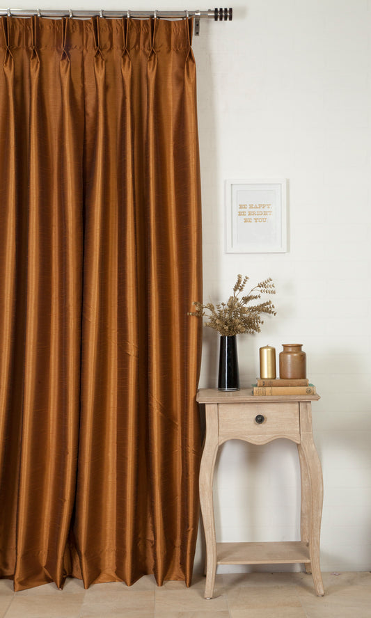 Faux Silk Curtains (Brown)