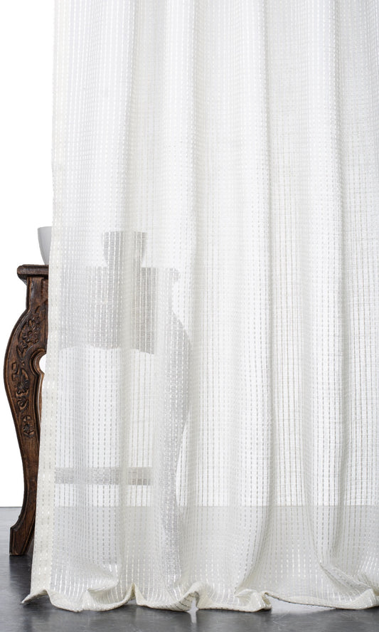 Embroidered Striped Sheer Drapes (Pearl White)
