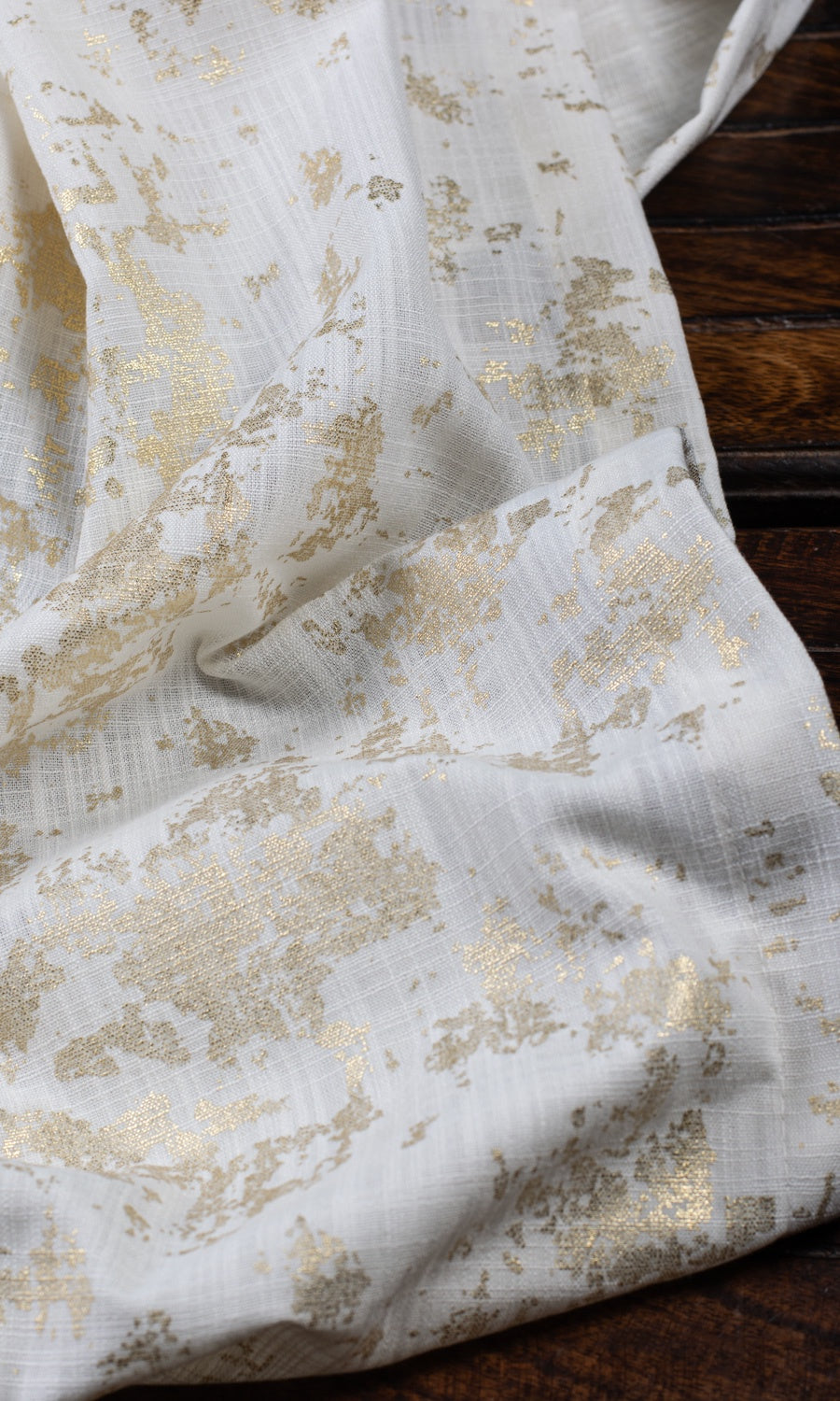Metallic Abstract Print Fabric By the Metre for Curtains & Drapes (Cream/ Golden)