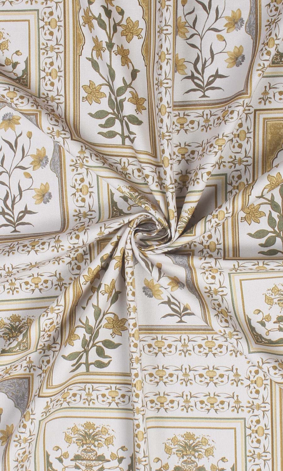 Floral Cotton Home Textile Fabric Material By the Metre (Grey/ Yellow)