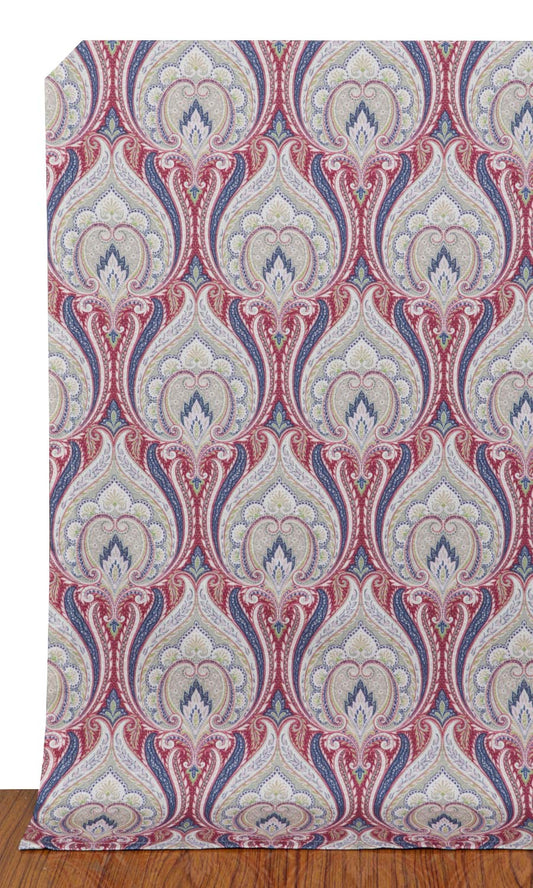 Red/ blue floral damask patterned curtains