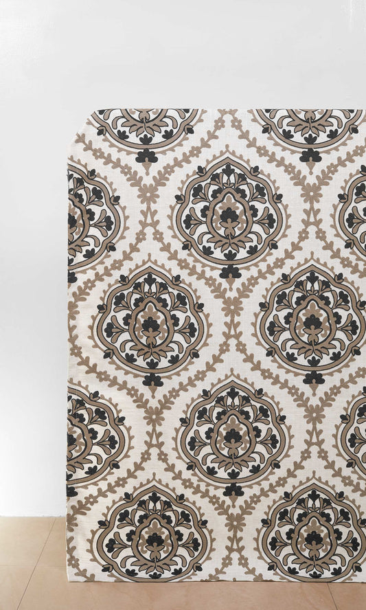 Damask Embroidered Drapes (Brown/ Black/ White)