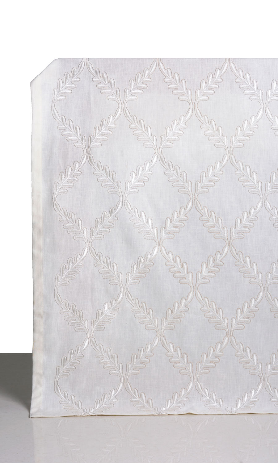 Poly-Linen Embroidered Window Treatments Fabric By the Metre (White/ Cream)