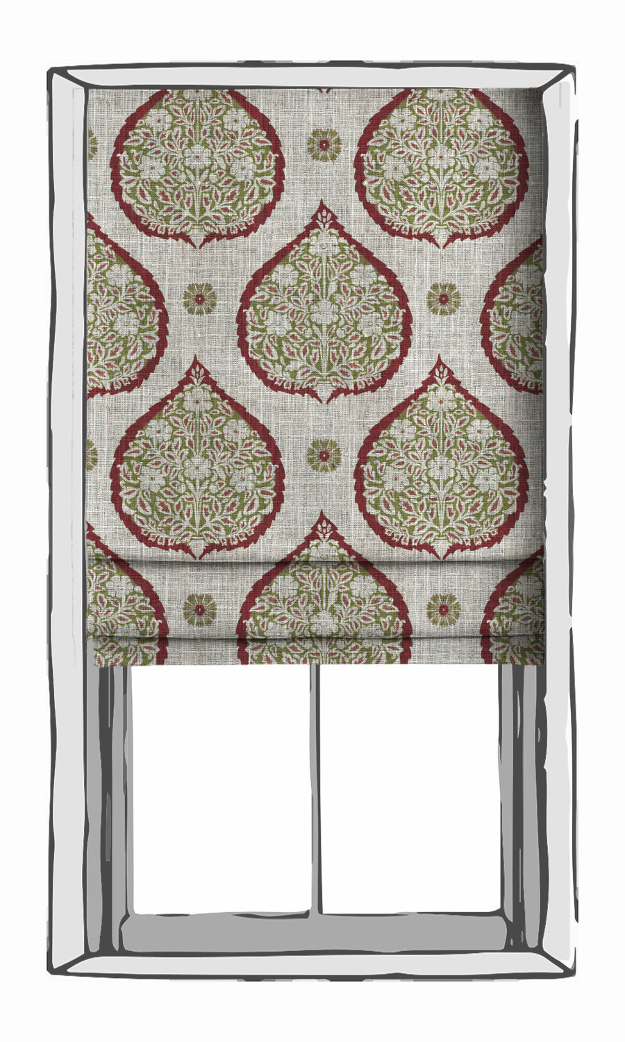 Paisley Window Treatments Fabric By the Metre (Red/ Green)