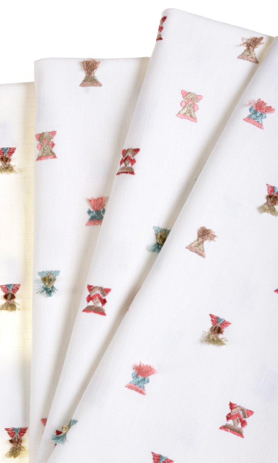 Embroidered Home Textile Fabric Material Sample (Red/ Pink/ Blue/ White)