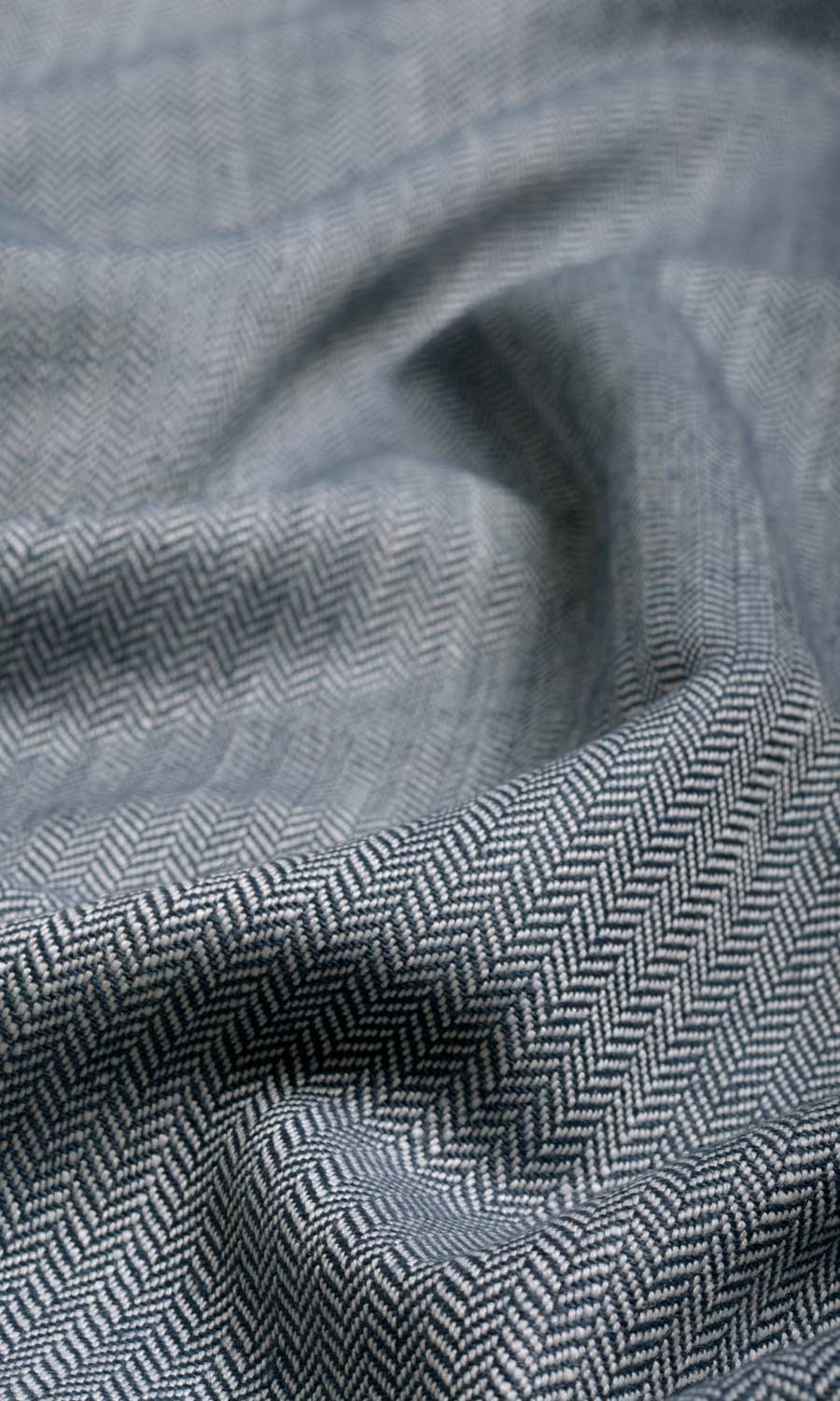 Herringbone Textured Fabric Material By the Metre (Denim/ Navy Blue)