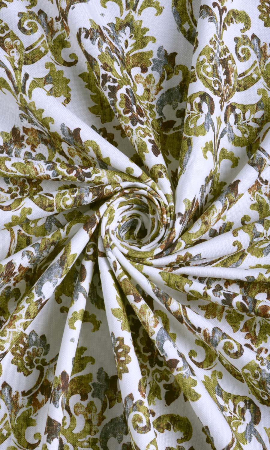 Damask Print Fabric By the Metre for Curtains & Drapes (Yellow/ Green/ Brown)